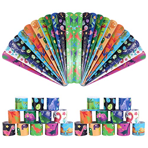 YiliYa 48Pcs Pulsera Bofetada Dinosaurio,Pulseras de Juguete Slap Pulsera Dinosaurio Slap Bracelets Banda de Pulsera Fiesta Cumpleaños de Infantil Rellenos de Bolsa de Fiesta para Niños Niñas
