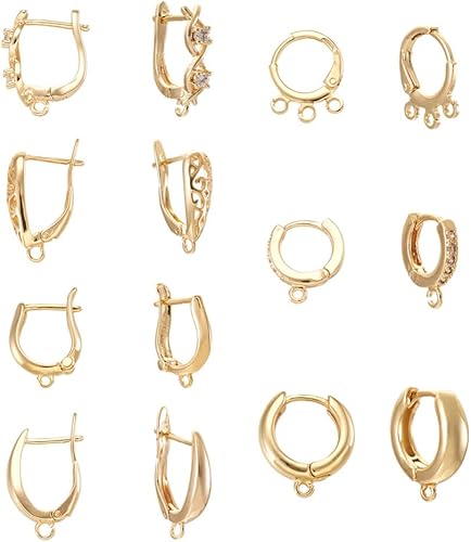 Miniatura 8 de Cheriswelry 10 aretes de aro con circonita cúbica transparente dorada, latón, micro palanca, parte trasera, aretes redondos, 0.591 x 0.531 in para