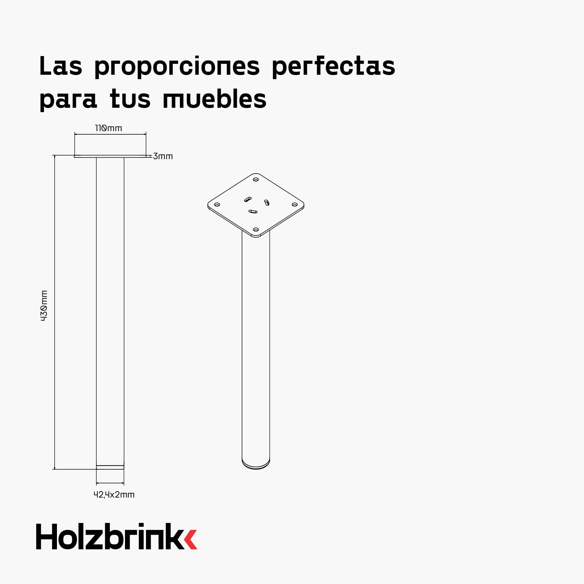 HOLZBRINK Patas para mesas Bajas 43 cm de Metal Antracita Ø42,4 mm (Juego de 4) – Patas para Bancos, mesitas y Mueble de TV – Estructura Estable, Modernas y pintadas al Polvo – Modelo: HLT-14C