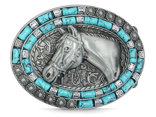 Western Cowboy Belt Buckle for Men - Turquoise Cowboy HorseBelts