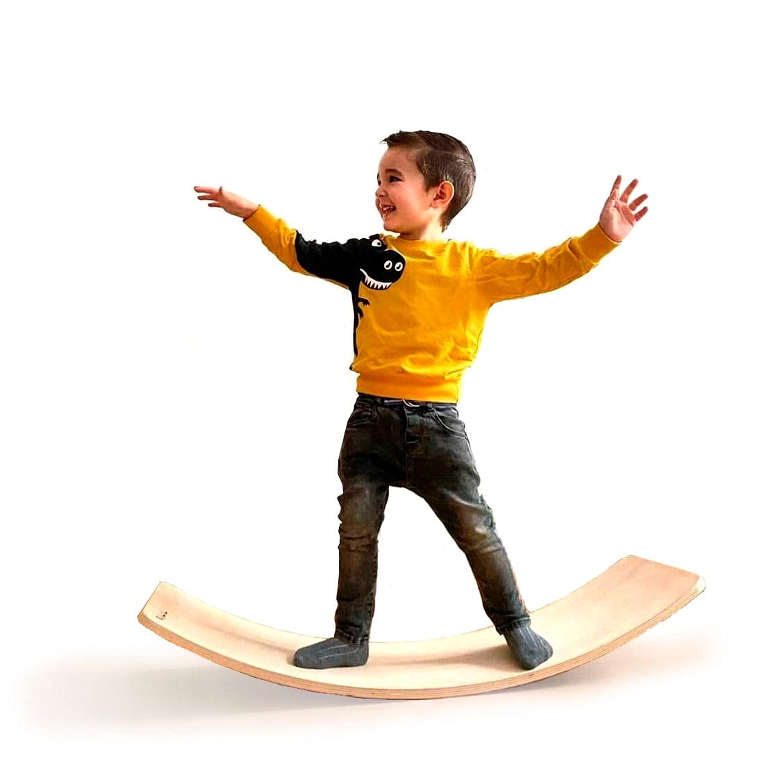 TWR® Tabla Curva Montessori de Madera con Certificado CE - Talla L de 95 x 32 cm -Tabla Equilibrio-Fabricada en España-Natural o Barnizada