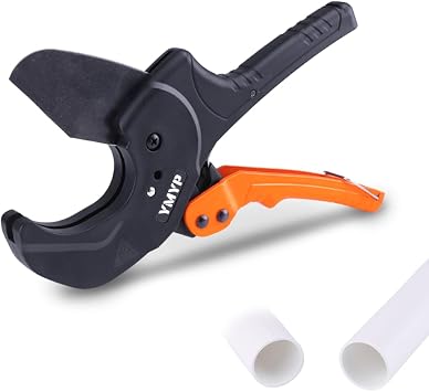 YEC-P63 PVC Pipe Cutter, Ratcheting Pipe Cutter Tool for Plastic Tubing, Cuts up to 2-1/2" 63mm OD, High-Grade Steel Blade with PTFE Coating, Reinforced Nylon Handle, Safety Lock