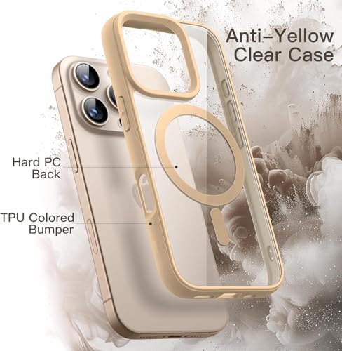 Image of DIZORO Compatible with iPhone 16 Pro Case, Compatible with MagSafe, Military-Grade Drop Protection Hard PC Back Cover Slim Transparent Anti-Scratch Shockproof Phone Case - Desert Titanium