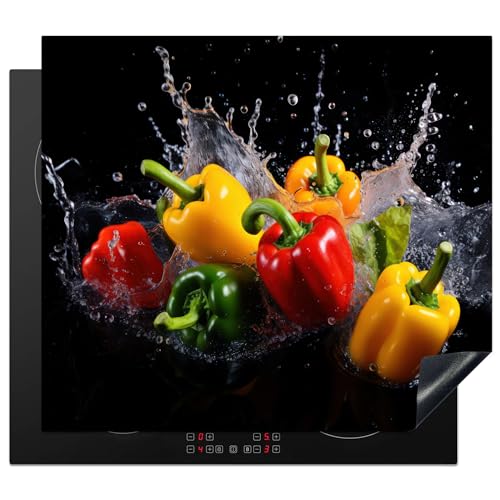 KitchenYeah© Protege Plaque Induction 60x52 cm Decoration Cuisine Tapis de Protection Pour Plan De Travail Cuisson Protégé Poivre - Noir - Eau - Rouge -...