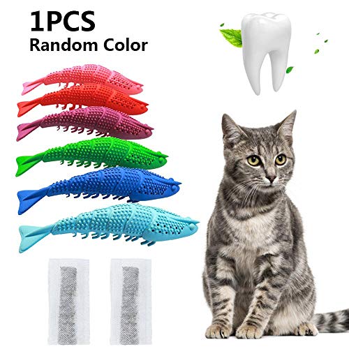 Dream-cool Catnip Toy, Fish Flop Cat Toy, Cat Fish Shape Toothbrush Cat Cepillo de Dientes de Limpieza Toy, Cepillo de Dientes con Forma de pez Juguete para Masticar Interactivo para Gatos