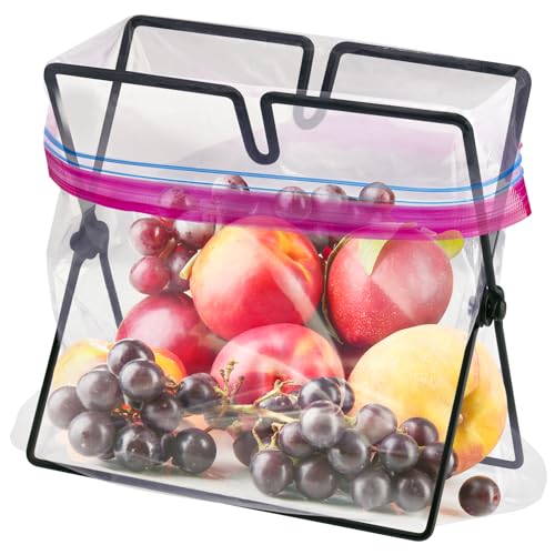 NiHome Versatile Metal Zip Lock Bag Holder with Artistic Iron Craftsmanship for Leakproof and Effortless One-Handed Packing, Sized for Kitchen and Household Use (7.1'D x 4.3'W x 6.7'H)