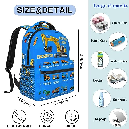 NASIAN Truck Excavator School Backpack for Boys Kids Girls Adjustable Strap Waterproof 16 inch School BookBag Outdoor Daypack3