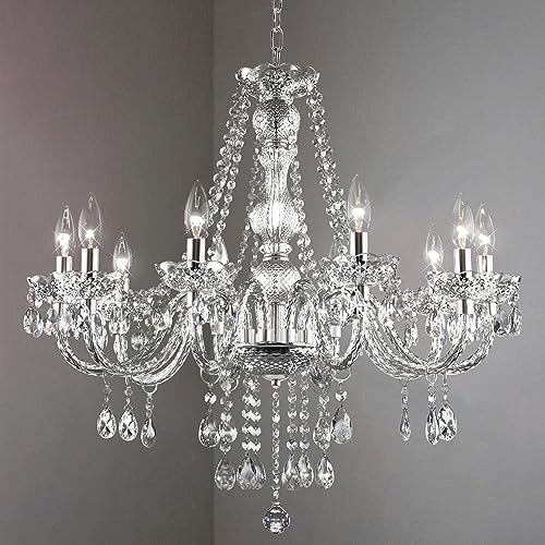 PAPAYA Crystal Chandeliers Clear Chandelier 25 * 27.5in 10-Light Modern Pendant Ceiling Lighting...