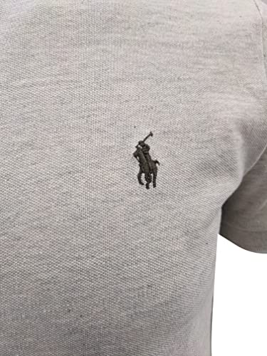 Image of POLO RALPH LAUREN Mens Custom Slim Fit Mesh Polo Shirt (Medium, Grey Heather (Brown Pony))