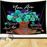 Black Girl African Tapestry Wall Hanging, Fantasy African Women Girl Tapestry Black Afro Girl Africa