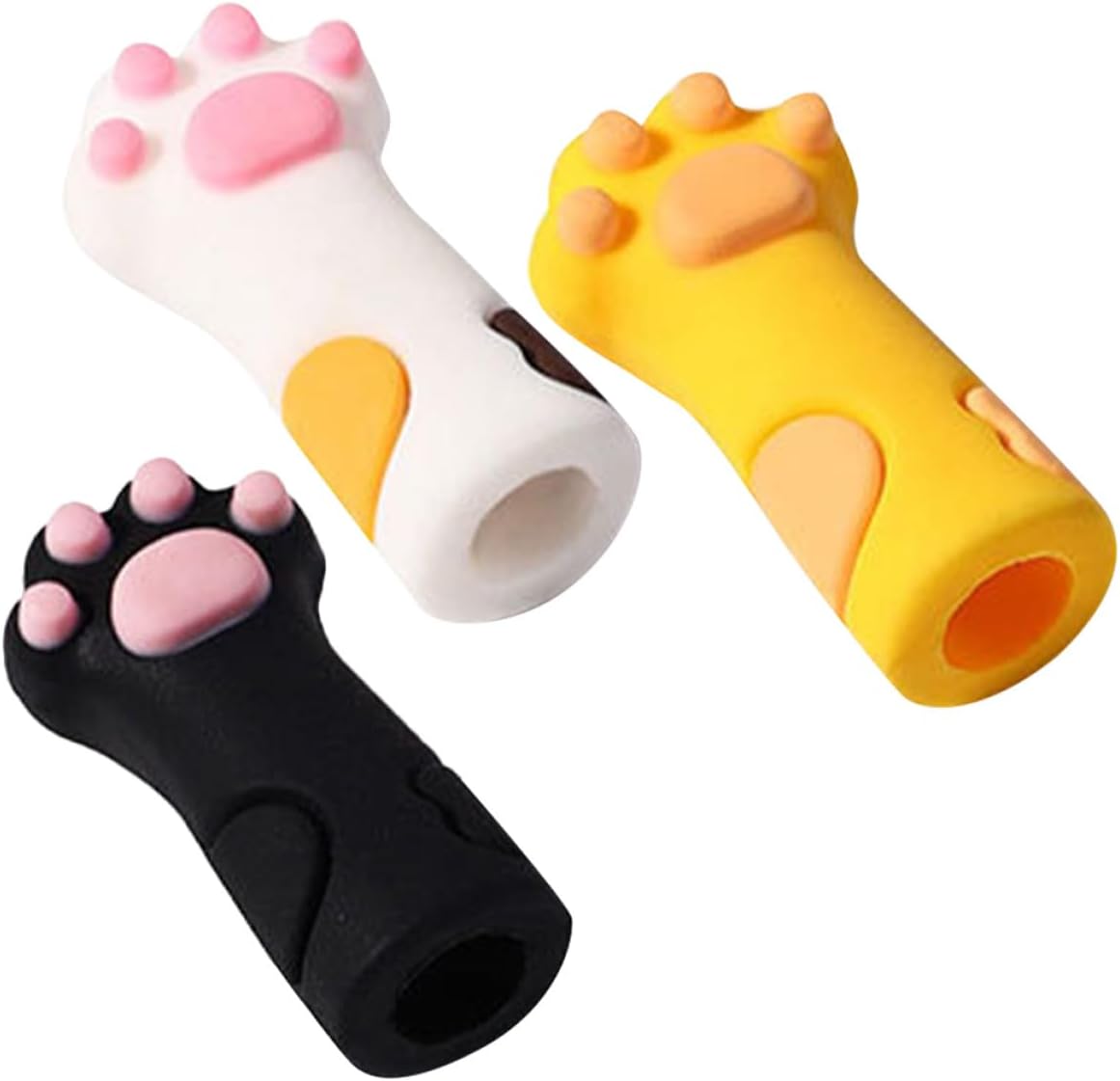 3Pcs Cat Paw Silicone Cuticle Nipper Covers Protective Scissors Caps for Manicure and Pedicure Tools, Anti-Drop Nail Care Accessories Random White, Black, Yellow Random Color