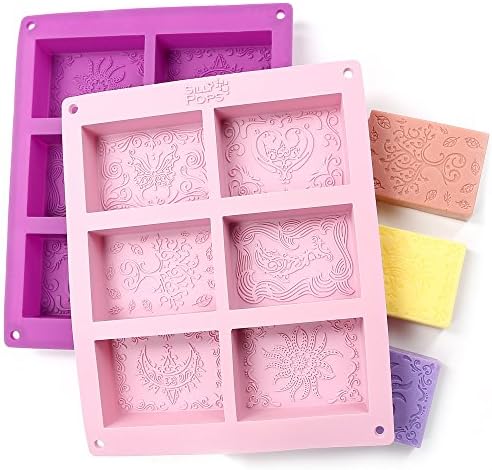 Rectangle Silicone Soap Molds - Set of 2 for 12 Cavities - Mixed Patterns - Soap Making Supplies by the Silly Pops
