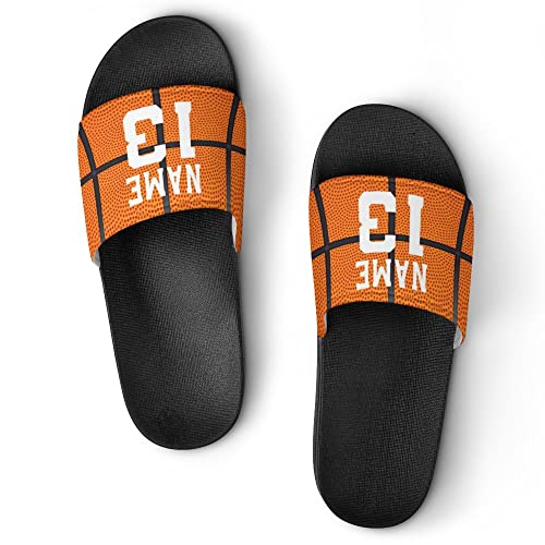 Custom Sports Slides Personalized Slippers Sandals Basketball Ball Leather Background Basketball Quick Drying Slippers Indoor Outdoor，Gift for Men Youth Boy