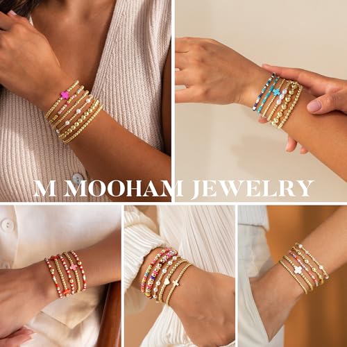 M MOOHAM Beaded Bracelets for Women Girls, 14K Gold Plated Bracelet Stack - image 8