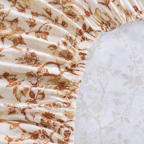 Image of LANE LINEN Symphony | 100% Cotton Sheet Set | Soft & Breathable Fabric | 3 Piece (1 Bedsheet + 2 Pillow Covers) | King Bed Sheet Set - Gold Flower Pattern
