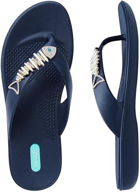 Oka-B Womens Ursula Rhinestone Fish Flip Flop Sandal Sapphire, Large