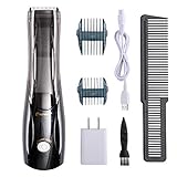 BESTBOMG Pro Outliner Vacuum Trimmer Hair Clipper for Men Vacuum Haircut Barber Kit Cordless Vacuum Hair Trimmer with USB Rechargeable Lithium Ion, 3 Combs Dual Voltage 110-120 VAC, Black