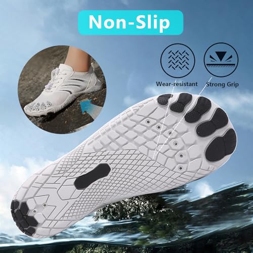 Image of Beach Water Shoes for Women Men Quick Dry Non-Slip Wide Toe Hike Barefoot Footwear for Beach Pool Aqua Swim Surf Walk