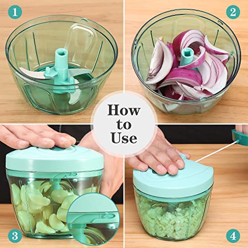 Image of Cambom Food Chopper Vegetable Cutter, Chopper Hand String Vegetable Chopper Onions Cutter for Vegetable Fruits Nuts Durable BPA Free Food Safe Material 650ML(Blue)