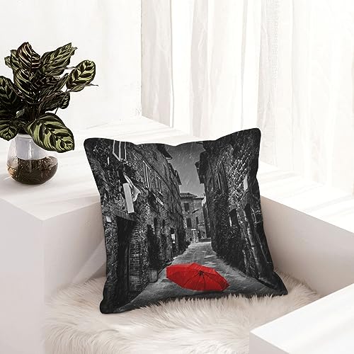 Housses de coussin extérieur style rustique motif parapluie rouge en cuir