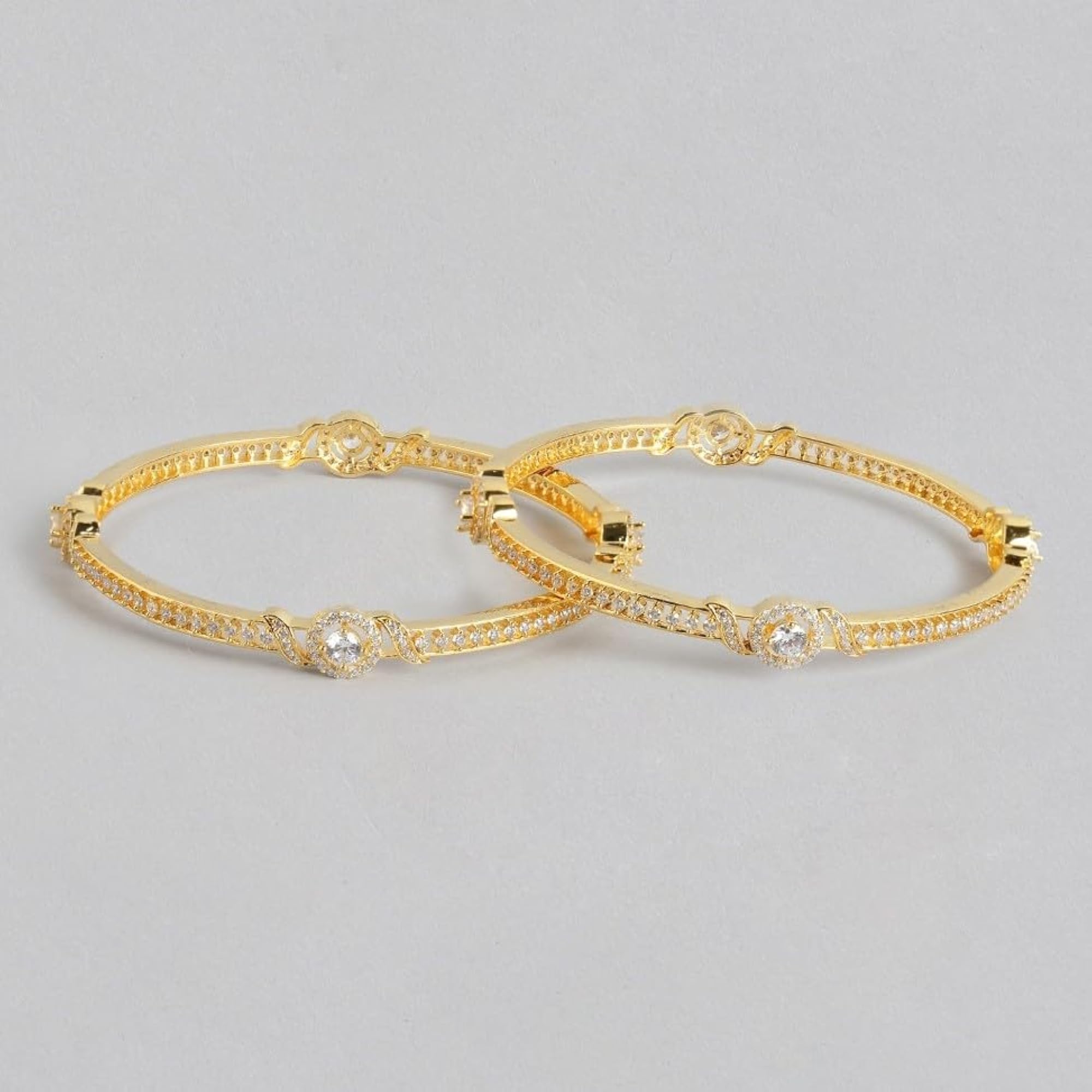 925 Sterling Silver CZ Plated Bangles - Pair of Stylish Jewelry