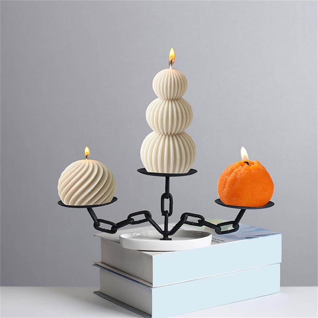 Decorative Metal Candelabra Candle Holder Stand Features Ceramic Plates for Home Decoration Elegant