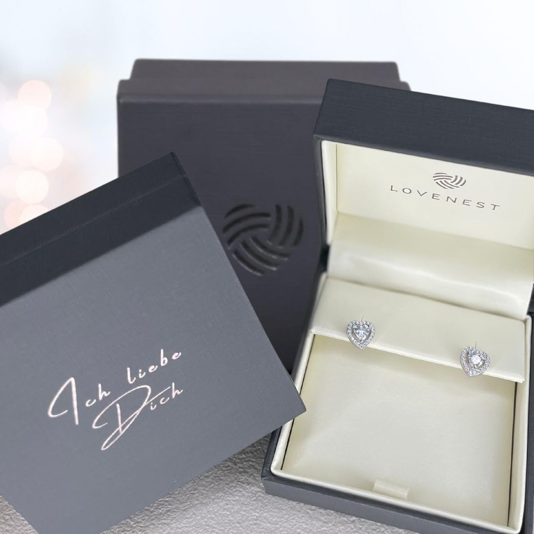 LOVENEST Herz Ohrstecker Silber 925 – Damen Ohrringe Zirkonia