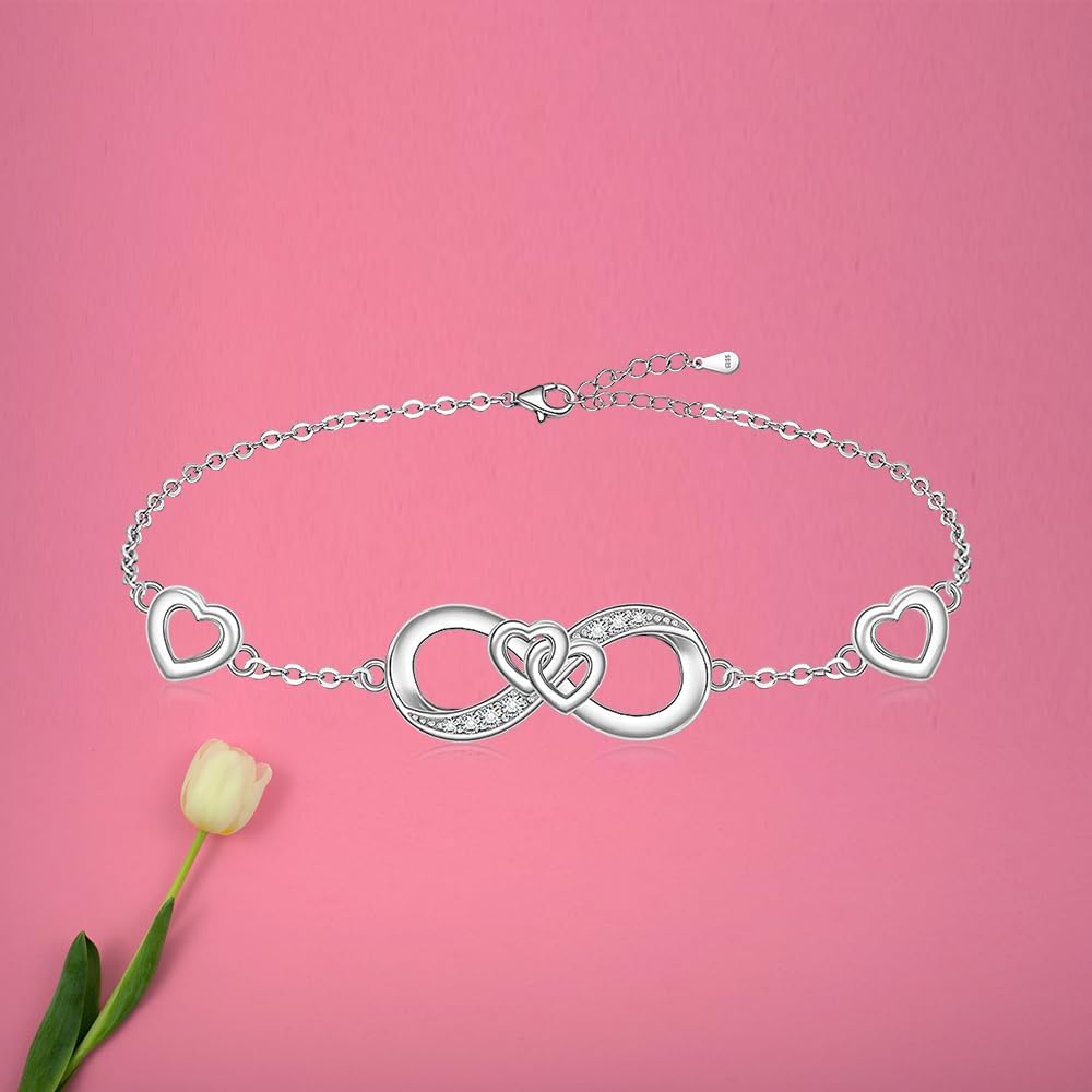 Fenthring Infinity Bracelet for Women Mom Sterling Silver 925 Love Heart Infinity Bracelets Jewelry Adjustable - Image 6