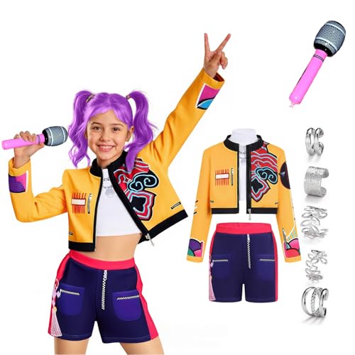 9Pcs Girls Pop Singer Costume Halloween Costume Cosplay Outfits with Accessories for Kids