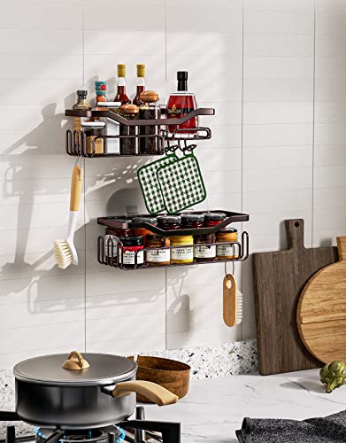 Hapirm Adhesive Shower Caddy Shower Organizer Shelf Build In Shampoo Holder, No Drilling Rust Proof Stainless Steel Shower Storage Rack With 11 Hooks For Hanging Shower Ball And Razor- Bronze #TOP4