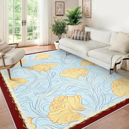 Tapis lavable fleurs jaunes 100x150 antidérapant et facile à entretenir