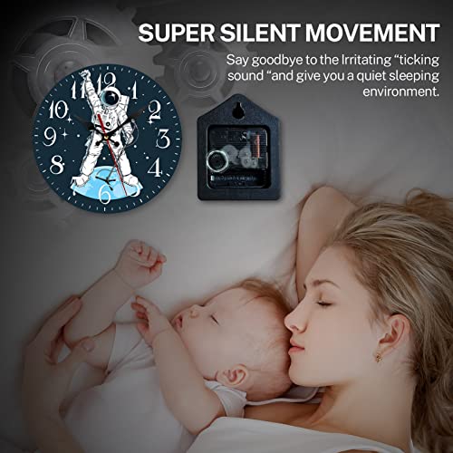 Artsocket Wooden Wall Clock Silent Non-Ticking, Astronaut Singing Rock Star Space Galaxy Music Round Rustic Wall Clocks Decor For Home Kitchen Living Room Office, Battery Operated(12 Inch) #TOP1