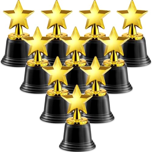 Bedwina Star Awards Trophy - Pack of 12 Bulk - 11.5 cm Inch Gold Star Trophy for Kids Party Favours Props Rewards Winning Prizes Competitions for Kids and Adults
