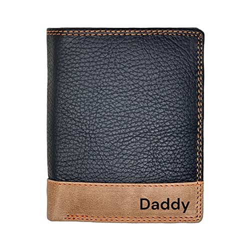 MORUCHA Cartera personalizada grabada con bloqueo RFID para hombre, cartera de cuero envejecido con 8 ranuras para tarjetas y más, regalo para hombre para ocasiones especiales, Negro Bronceado, 12cm x