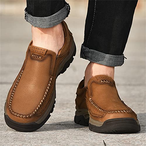 Mens Slip On Casual Loafers Classic Outdoor Leather Walking Hiking Shoes Comfortable for Work Office Dress Outdoor4