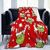 Cartoon Christmas Blankets and Throws, Green Monster Super Soft Blankets & Throws, Fall Throw Blanket for Coach, Premium Flannel Green Elf Bed Blanket, Plush Travel Blankets All Season Use (004)