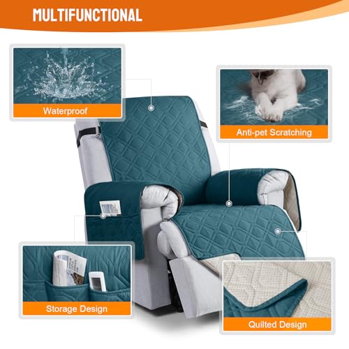 Image of VANSOFY 100% Waterproof Recliner Chair Covers, Recliner Cover Non-Slip Dog Chair Cover Furniture Protector Washable Slipcover with Pocket, Elastic Straps for Pets, Dogs(Peacock Blue, 28 inch)