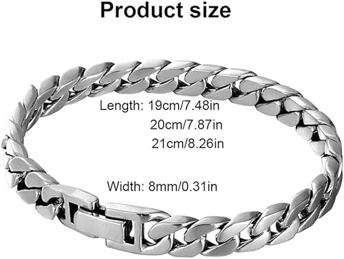 Miniatura 2 de 925 Sterling Silver Men's Link Chain Bracelet, 8mm, Personalized Vintage Handmade Jewelry Accessories Gifts for Friends Fathers. wBox,19cm