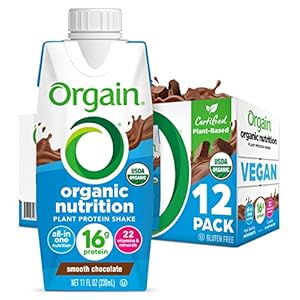 Orgain Organic Nutritional Vegan Protein Shake, Smooth Chocolate – 16g Plant Based Protein, Meal Replacement, 22 Vitamins & Minerals, Fruits & Vegetables, Gluten Free, Non-GMO, 11 Fl Oz (Pack of 12)