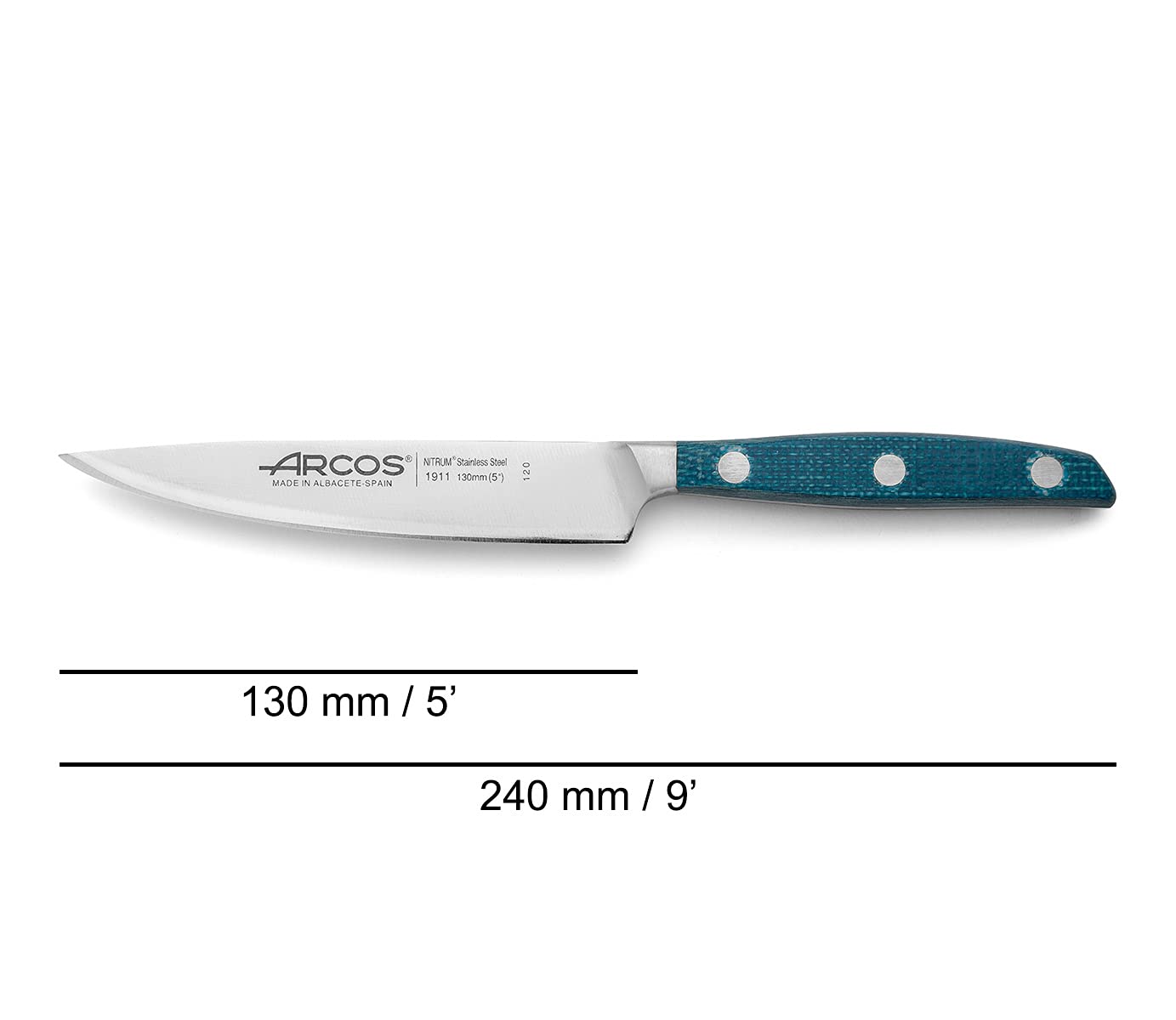 ARCOS Noże warzywne kute na łuku ze stali o długości i. Ergonomiczna rękojeść z POM i specjalna jedwabista srebrna ostrza o długości 130 mm. Seria Manhattan. Kolor czarny.