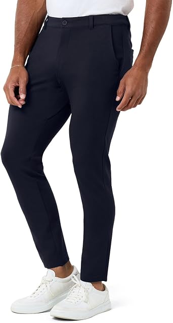 INTO THE AM Casual Pants for Men - Slim Fit Stretch Chinos Tapered Tech Travel Pants Hidden Zipper Pocket 30" & 33" Inseam