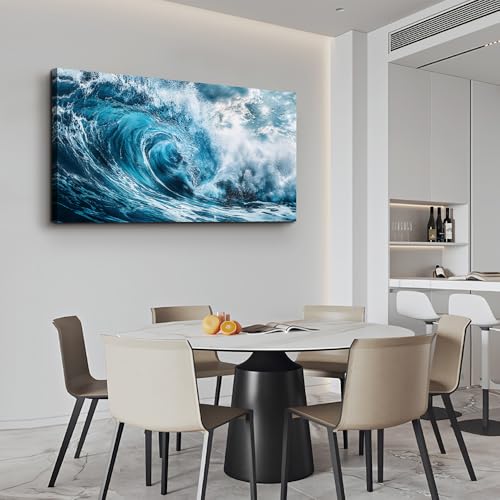 ERQINHUA Blue Wave Canvas Wall Paintings Wall Art For Living Room Wall Decor For Bedroom Ocean Inspiration Pictures Office Mural Posters Modern Home Decor Aesthetics Artwork Ready To Hang 20"X40"