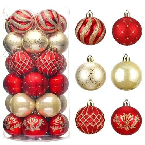 CJWLKJ - CJWLKJ 30pcs Colored Christmas Balls Tree Ornaments for Xmas Tree Shatterproof Christmas Tree Hanging Balls Decoration for Holiday Party Wedding Decoration Set with Hang Rope 2.36"(Red & Gold, 60mm)