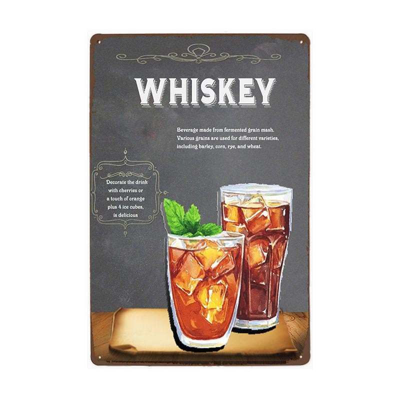 Whiskey Bar - Placa de metal retro vintage (4 unidades)