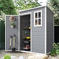 DWVO 5x3 FT Outdoor Storage Shed with Reinforced Floor, All-Weather Resin Storage Shed with Lockable Door & Window, Waterproof Plastic Tool Shed for Garden, Backyard, Patio, Lawn