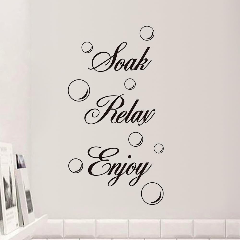 Bathroom Wall Decals Peel and Stick Soak Relax Enjoy Spa Sticker Rules Vinyl Quote Wall Art Decor for Home