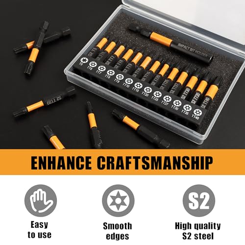 Image of Mulwark 2 inch Torx Bits Set, 14 Pieces (T5-T40) - Premium S2 Steel Security Torx Socket Bits with Magnetic Holder, Ideal for Christmas Gifting