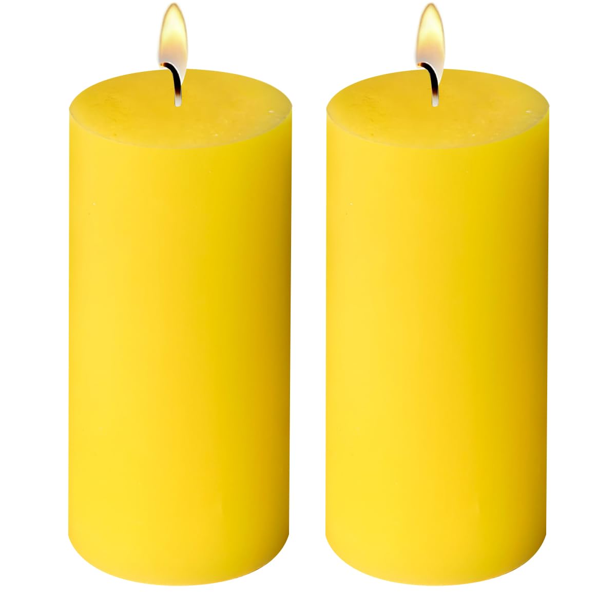 Photo 1 of 2 Pack 3x6 Inch Yellow Unscented Pillar Candles - 70 Hour Long Burning Dripless Smokeless Candles for Home Decor