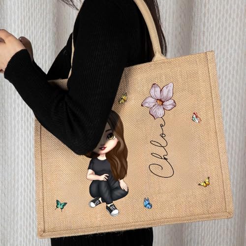 Bolsa tote personalizada de yute para mujer miniatura 6