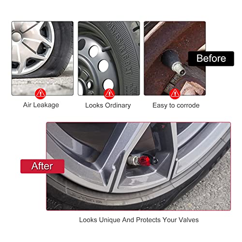 SINGARO Aluminum Tire Valve Cap, Car Tire Waterproof and Dustproof Valve Stem Cover Accessories, Universal for SUV, Car, Bike and Motorcycle (4PCS Red) - Thumbnail 6